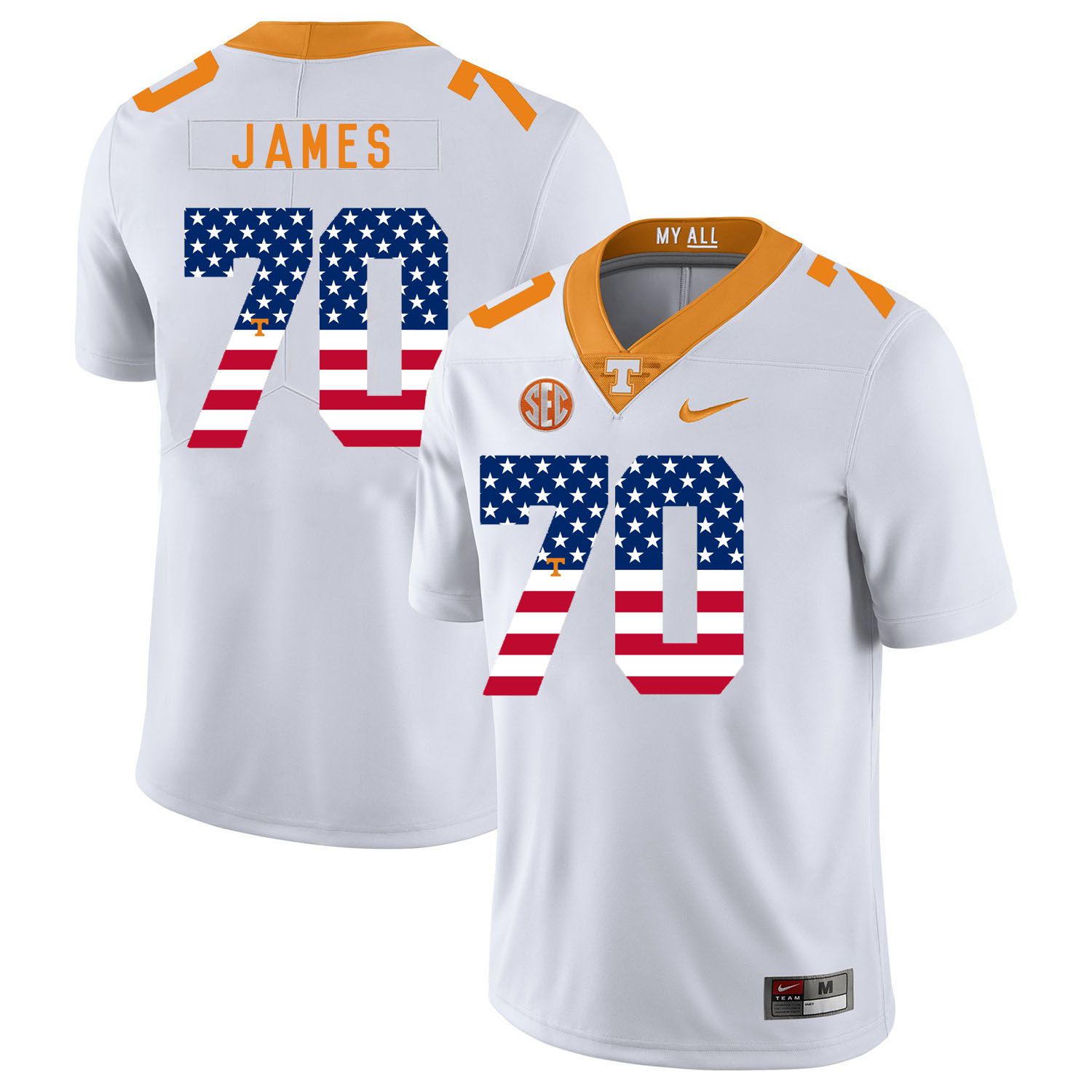 Men Tennessee Volunteers #70 James White Flag Customized NCAA Jerseys